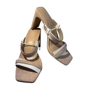 The Drop Sandals Womens 7.5 Beige Heeled White Beige Straps Square Toe Design
